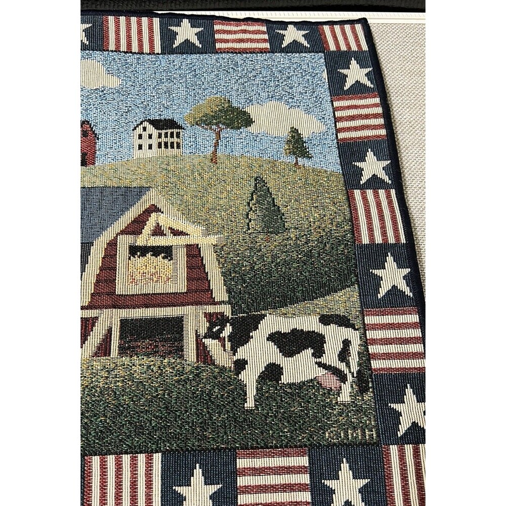 Farm Cow/Barn 4 pc. Placemats Red White Blue Patriotic Farmhouse Decor Americana - Picture 7 of 8